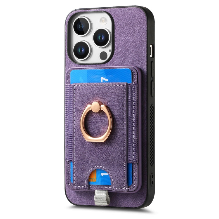 For iPhone 16 Pro Retro Splitable Magnetic Card Bag Leather Phone Case(Purple) - iPhone 16 Pro Cases by buy2fix | Online Shopping UK | buy2fix