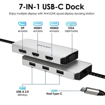 WAVLINK UMD304 Converter USB-C to Dual HD 4K 60Hz  HUB 7-in-1 Laptop Docking Station - USB HUB by WAVLINK | Online Shopping UK | buy2fix