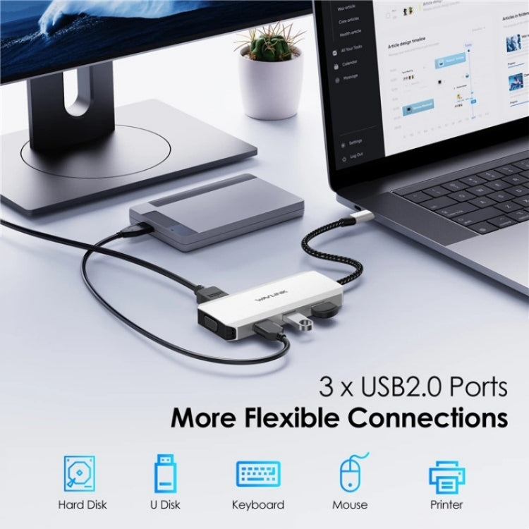 WAVLINK UMD304 Converter USB-C to Dual HD 4K 60Hz  HUB 7-in-1 Laptop Docking Station - USB HUB by WAVLINK | Online Shopping UK | buy2fix