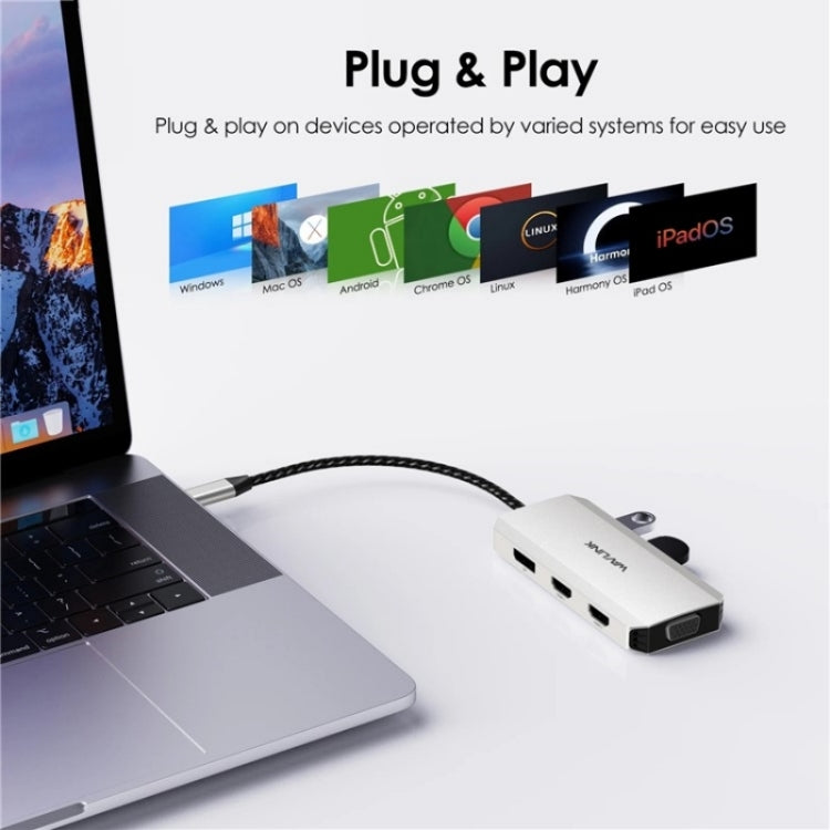 WAVLINK UMD304 Converter USB-C to Dual HD 4K 60Hz  HUB 7-in-1 Laptop Docking Station - USB HUB by WAVLINK | Online Shopping UK | buy2fix