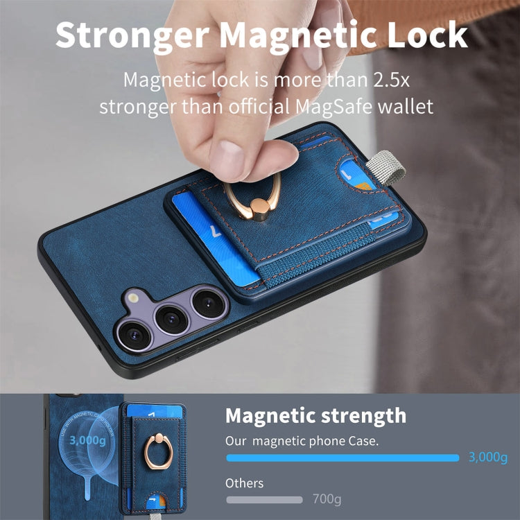 For Samsung Galaxy S25+ 5G Retro Splitable Magnetic Card Bag Leather Phone Case(Blue) - Galaxy Phone Cases by buy2fix | Online Shopping UK | buy2fix