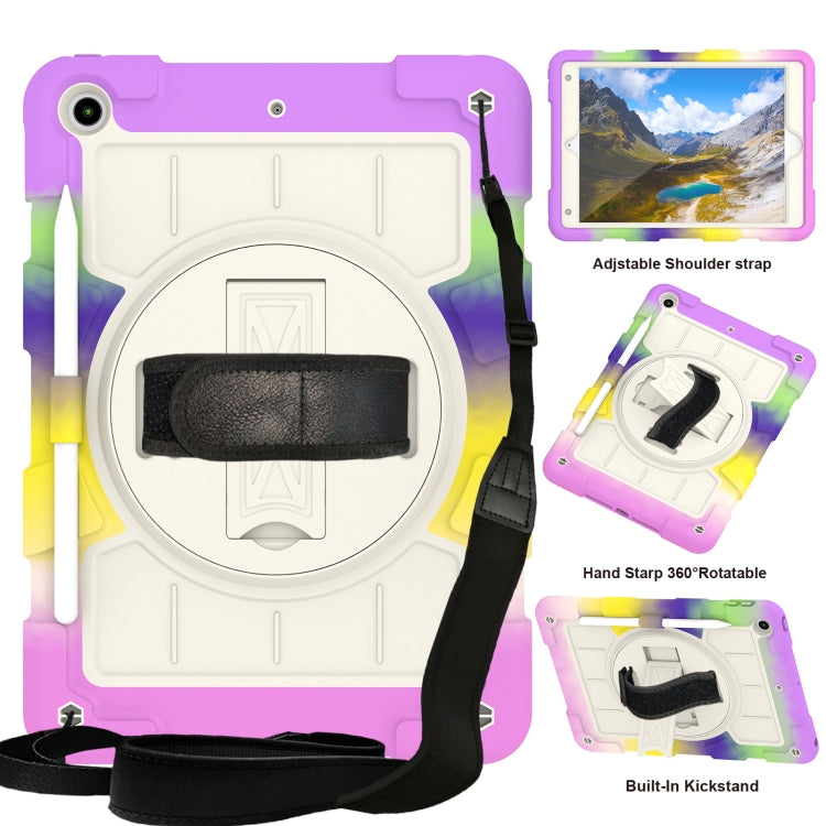 For iPad 10.2 2021 / 2020 / 2019 Silicone Hybrid PC Shockproof Tablet Case with Shoulder Strap(Colorful Purple) - iPad 10.2 Cases by buy2fix | Online Shopping UK | buy2fix
