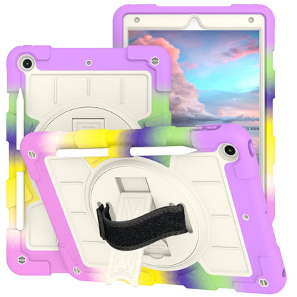For iPad 10.2 2021 / 2020 / 2019 Silicone Hybrid PC Shockproof Tablet Case with Shoulder Strap(Colorful Purple) - iPad 10.2 Cases by buy2fix | Online Shopping UK | buy2fix