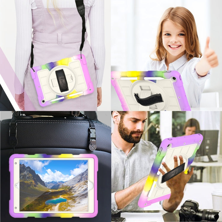 For iPad 10.2 2021 / 2020 / 2019 Silicone Hybrid PC Shockproof Tablet Case with Shoulder Strap(Colorful Purple) - iPad 10.2 Cases by buy2fix | Online Shopping UK | buy2fix