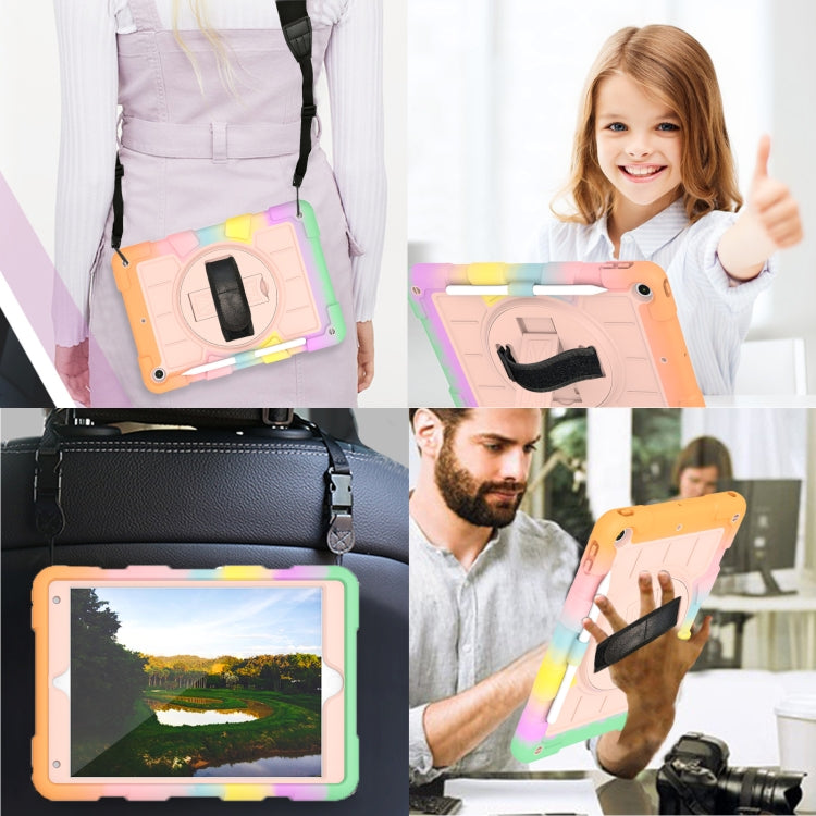 For iPad 10.2 2021 / 2020 / 2019 Silicone Hybrid PC Shockproof Tablet Case with Shoulder Strap(Colorful Gold) - iPad 10.2 Cases by buy2fix | Online Shopping UK | buy2fix