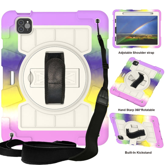 For iPad Pro 11 2018 / 2020 Silicone Hybrid PC Shockproof Tablet Case with Shoulder Strap(Colorful Purple)