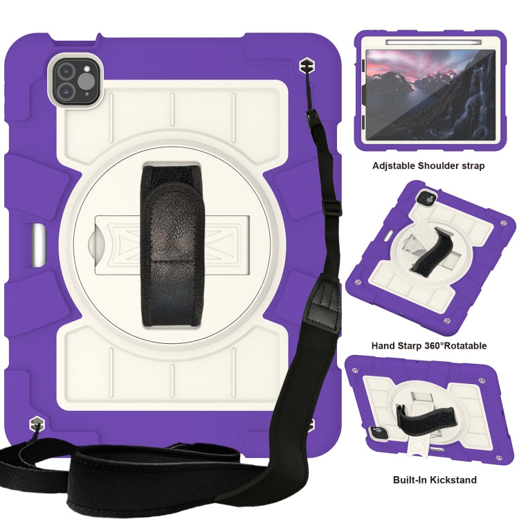 For iPad Air 2020 / 2022 10.9 Silicone Hybrid PC Shockproof Tablet Case with Shoulder Strap(Catharanthus Roseus) - iPad Air (2022) / (2020) 10.9 Cases by buy2fix | Online Shopping UK | buy2fix