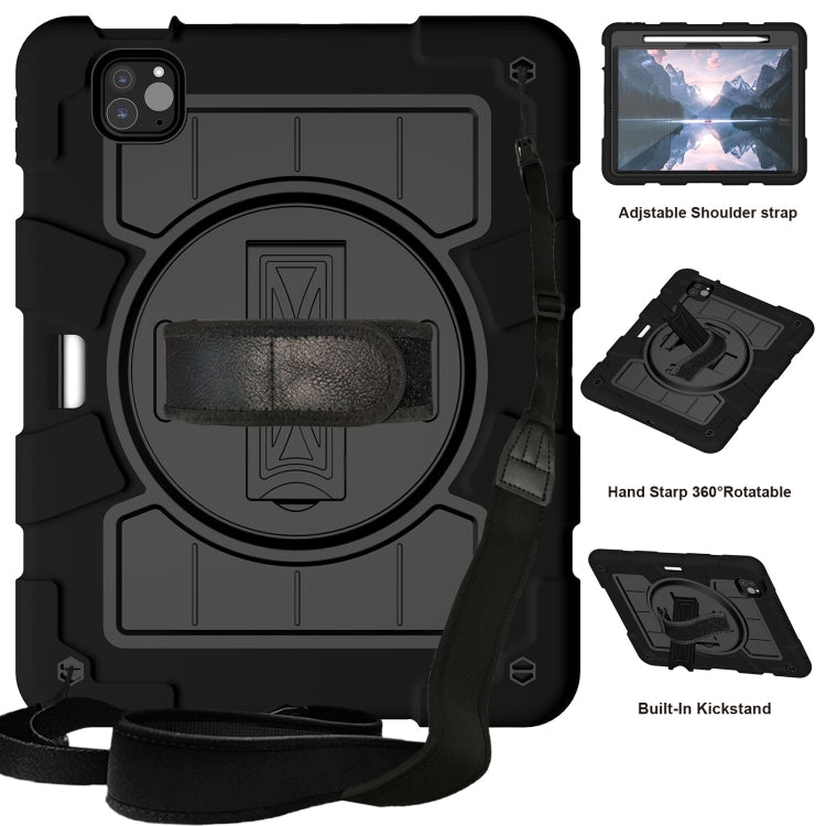 For iPad Air 11 2025 / 2024 Silicone Hybrid PC Shockproof Tablet Case with Shoulder Strap(Black) by buy2fix