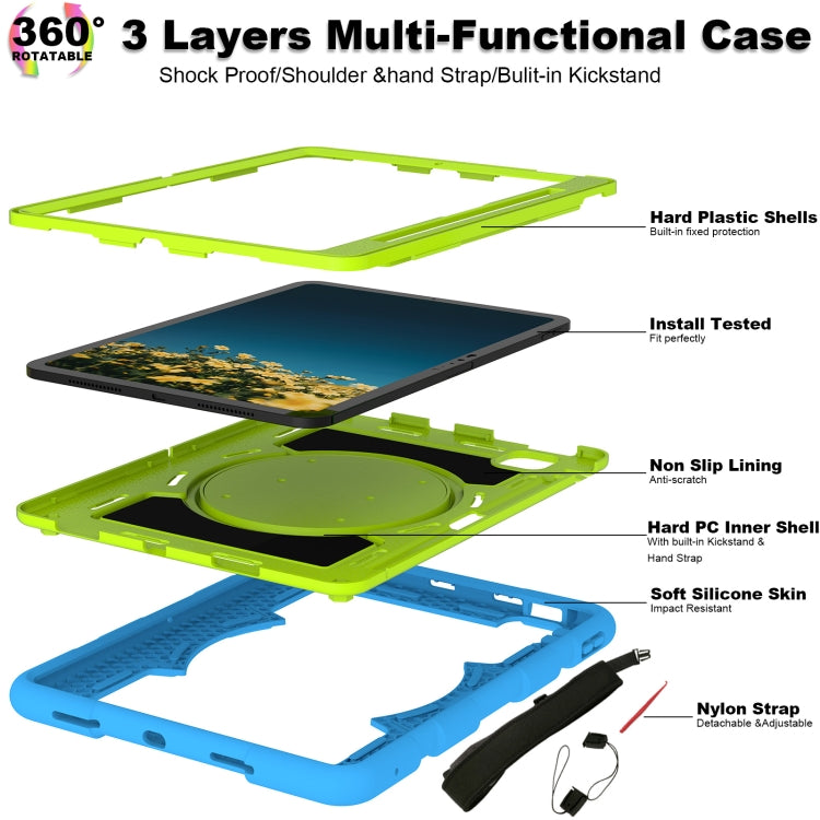 For iPad Air 11 2025 / 2024 Silicone Hybrid PC Shockproof Tablet Case with Shoulder Strap(Bluish-Green) by buy2fix