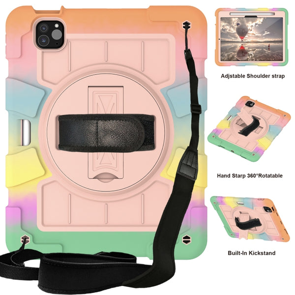 For iPad Pro 11 2025 / 2024 Silicone Hybrid PC Shockproof Tablet Case with Shoulder Strap(Colorful Gold) by buy2fix