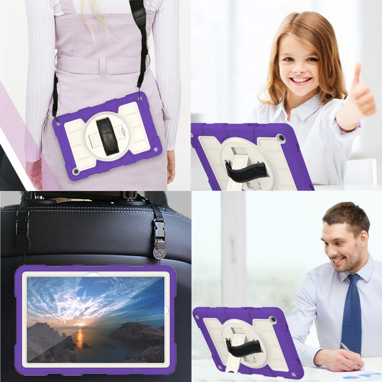 For Samsung Galaxy Tab A9+ Silicone Hybrid PC Shockproof Tablet Case with Shoulder Strap(Catharanthus Roseus) - Galaxy Tab A9+ by buy2fix | Online Shopping UK | buy2fix