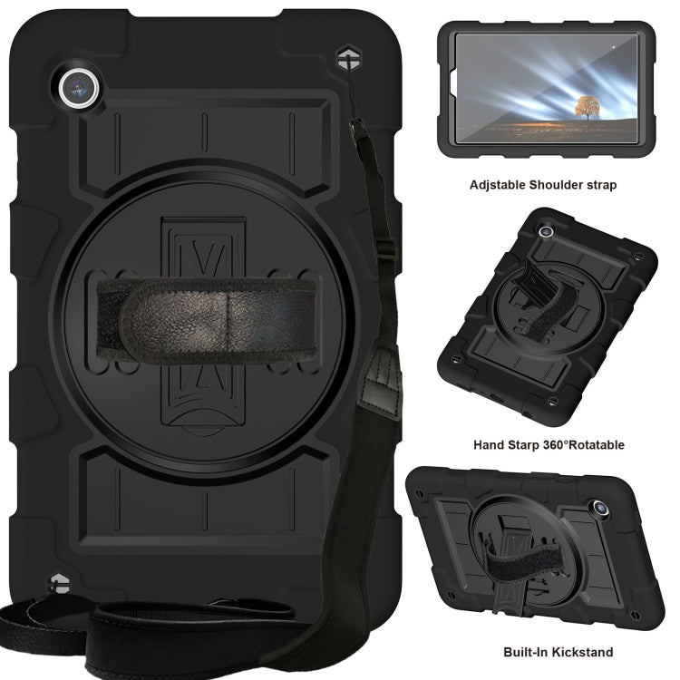 For Samsung Galaxy Tab A9 X110/X115 Silicone Hybrid PC Shockproof Tablet Case with Shoulder Strap(Black) - Galaxy Tab A9 by buy2fix | Online Shopping UK | buy2fix