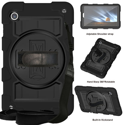 For Samsung Galaxy Tab A9 X110/X115 Silicone Hybrid PC Shockproof Tablet Case with Shoulder Strap(Black) - Galaxy Tab A9 by buy2fix | Online Shopping UK | buy2fix