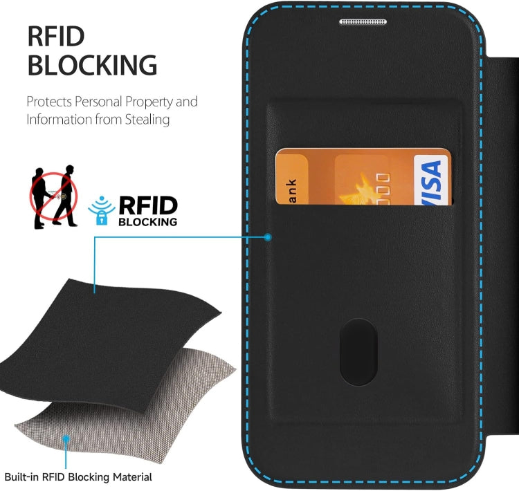 For iPhone 12 Pro MagSafe RFID Blocking Adsorption Flip Leather Phone Case(Black) - iPhone 12 / 12 Pro Cases by buy2fix | Online Shopping UK | buy2fix