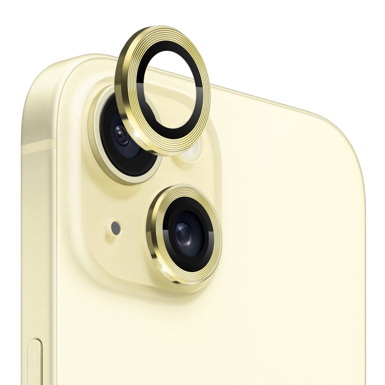 For iPhone 15 / 15 Plus NORTHJO Camera Lens Protector Tempered Glass CD Vein Metal Ring Film(Yellow) - iPhone 15 Tempered Glass by NORTHJO | Online Shopping UK | buy2fix