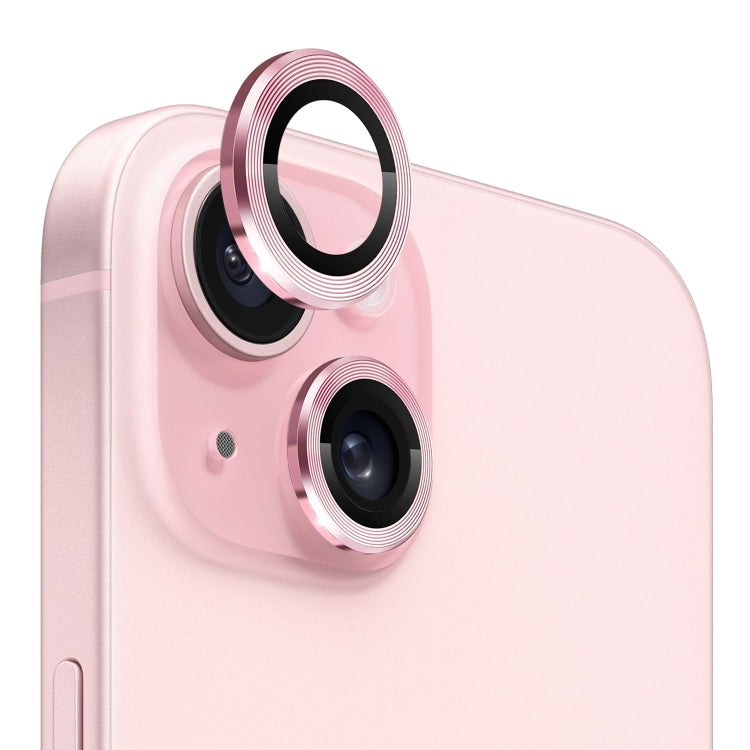 For iPhone 15 / 15 Plus NORTHJO Camera Lens Protector Tempered Glass CD Vein Metal Ring Film(Pink) - iPhone 15 Tempered Glass by NORTHJO | Online Shopping UK | buy2fix