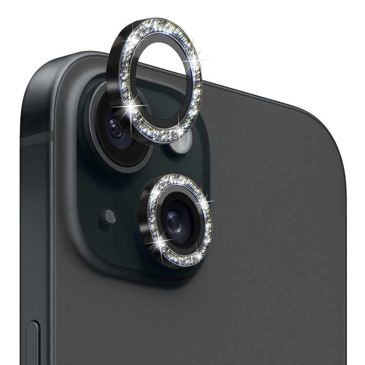 For iPhone 15 / 15 Plus NORTHJO Camera Lens Protector Tempered Glass Bling Glitter Metal Ring Film(Black) - iPhone 15 Tempered Glass by NORTHJO | Online Shopping UK | buy2fix