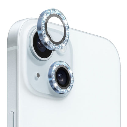 For iPhone 15 / 15 Plus NORTHJO Camera Lens Protector Tempered Glass Bling Glitter Metal Ring Film(Blue) - iPhone 15 Tempered Glass by NORTHJO | Online Shopping UK | buy2fix