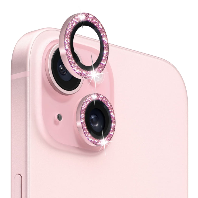 For iPhone 15 / 15 Plus NORTHJO Camera Lens Protector Tempered Glass Bling Glitter Metal Ring Film(Pink) - iPhone 15 Tempered Glass by NORTHJO | Online Shopping UK | buy2fix