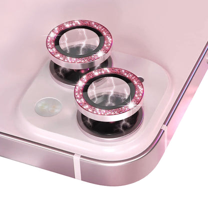 For iPhone 15 / 15 Plus NORTHJO Camera Lens Protector Tempered Glass Bling Glitter Metal Ring Film(Pink) - iPhone 15 Tempered Glass by NORTHJO | Online Shopping UK | buy2fix