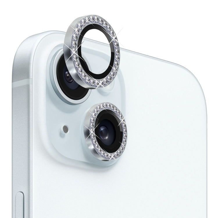 For iPhone 15 / 15 Plus NORTHJO Camera Lens Protector Tempered Glass Metal Rhinestone Ring Film(Silver) - iPhone 15 Tempered Glass by NORTHJO | Online Shopping UK | buy2fix