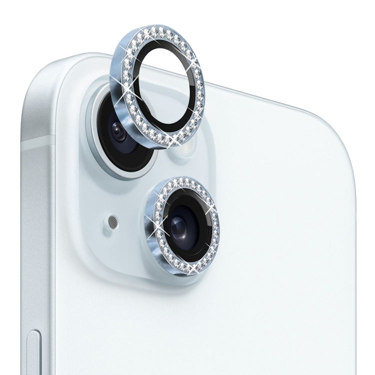 For iPhone 15 / 15 Plus NORTHJO Camera Lens Protector Tempered Glass Metal Rhinestone Ring Film(Blue) - iPhone 15 Tempered Glass by NORTHJO | Online Shopping UK | buy2fix