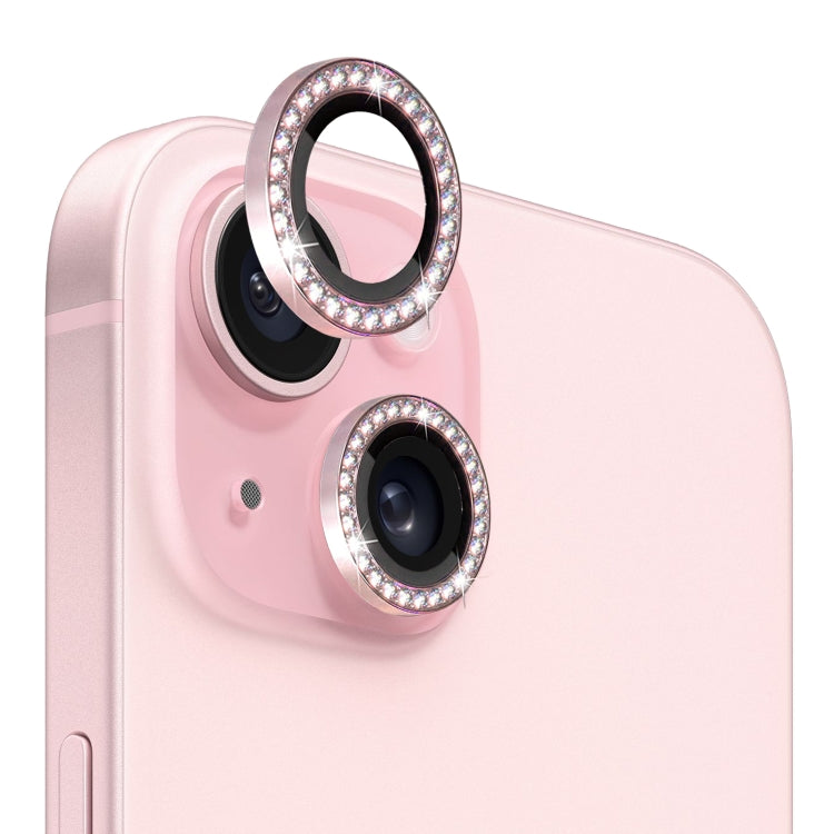 For iPhone 15 / 15 Plus NORTHJO Camera Lens Protector Tempered Glass Metal Rhinestone Ring Film(Pink) - iPhone 15 Tempered Glass by NORTHJO | Online Shopping UK | buy2fix