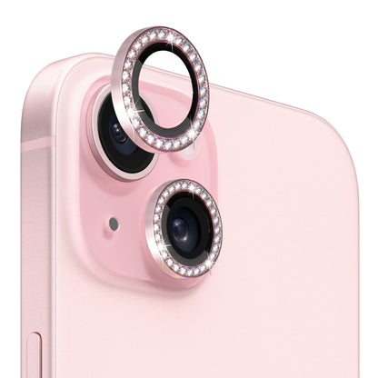 For iPhone 15 / 15 Plus NORTHJO Camera Lens Protector Tempered Glass Metal Rhinestone Ring Film(Pink) - iPhone 15 Tempered Glass by NORTHJO | Online Shopping UK | buy2fix