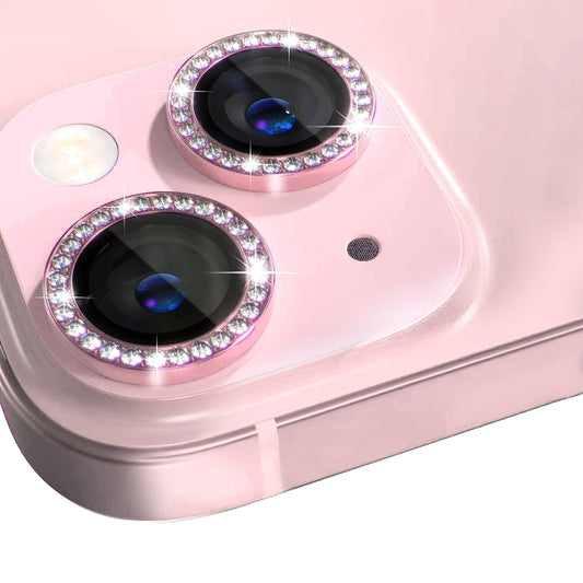 For iPhone 15 / 15 Plus NORTHJO Camera Lens Protector Tempered Glass Metal Rhinestone Ring Film(Pink) - iPhone 15 Tempered Glass by NORTHJO | Online Shopping UK | buy2fix