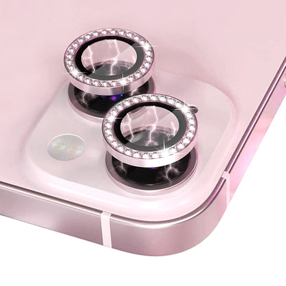 For iPhone 15 / 15 Plus NORTHJO Camera Lens Protector Tempered Glass Metal Rhinestone Ring Film(Pink) - iPhone 15 Tempered Glass by NORTHJO | Online Shopping UK | buy2fix