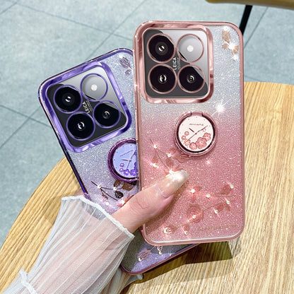 For Xiaomi 14 Pro Gradient Glitter Immortal Flower Ring All-inclusive Phone Case(Purple) - 14 Cases by buy2fix | Online Shopping UK | buy2fix