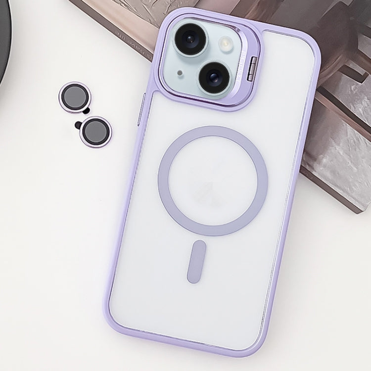 For iPhone 15 Plus MagSafe Acrylic Hybrid TPU Holder Phone Case with Lens film(Light Purple) - iPhone 15 Plus Cases by buy2fix | Online Shopping UK | buy2fix