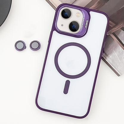 For  iPhone 14 Plus MagSafe Acrylic Hybrid TPU Holder Phone Case with Lens film(Purple) - iPhone 14 Plus Cases by buy2fix | Online Shopping UK | buy2fix