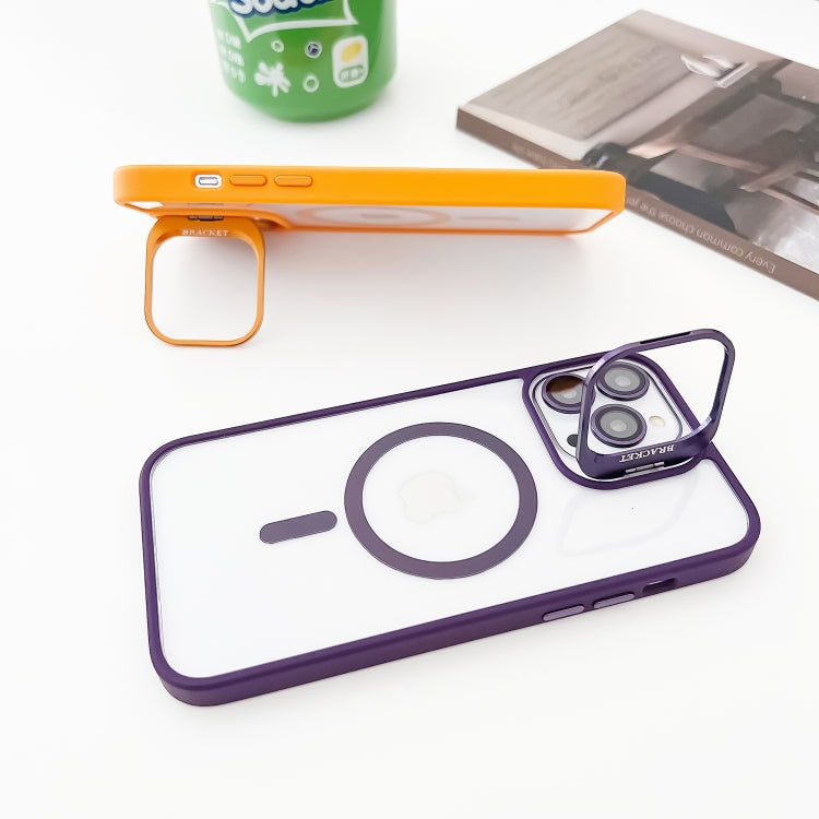 For  iPhone 14 Plus MagSafe Acrylic Hybrid TPU Holder Phone Case with Lens film(Purple) - iPhone 14 Plus Cases by buy2fix | Online Shopping UK | buy2fix