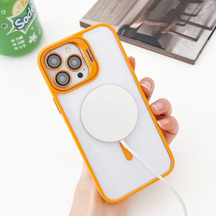 For iPhone 15 Plus MagSafe Acrylic Hybrid TPU Holder Phone Case with Lens film(Orange) - iPhone 15 Plus Cases by buy2fix | Online Shopping UK | buy2fix
