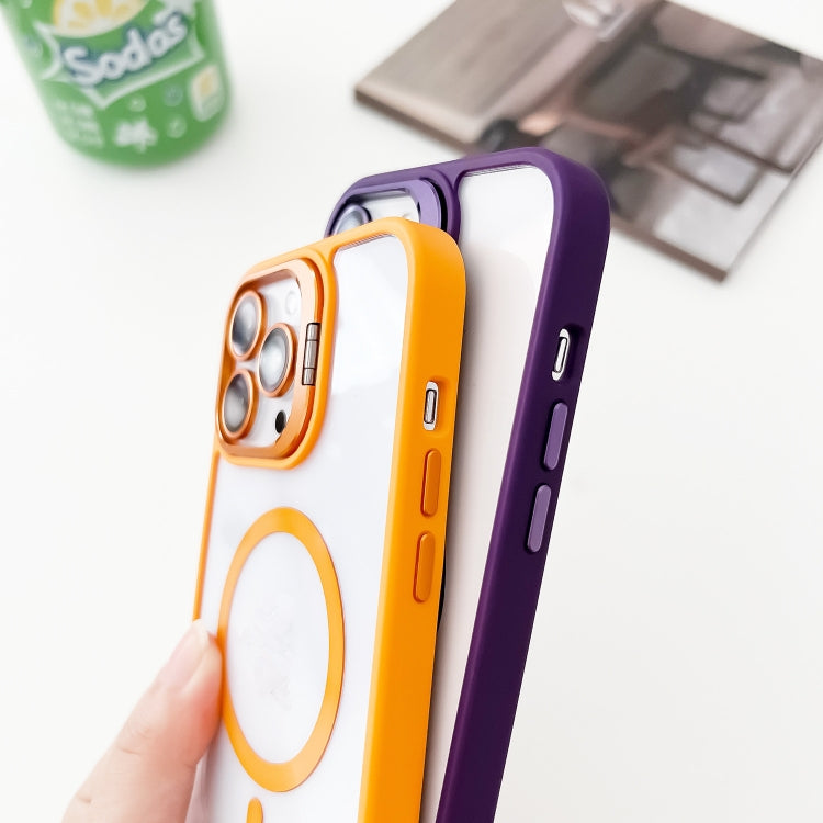 For iPhone 14 MagSafe Acrylic Hybrid TPU Holder Phone Case with Lens film(Purple) - iPhone 14 Cases by buy2fix | Online Shopping UK | buy2fix