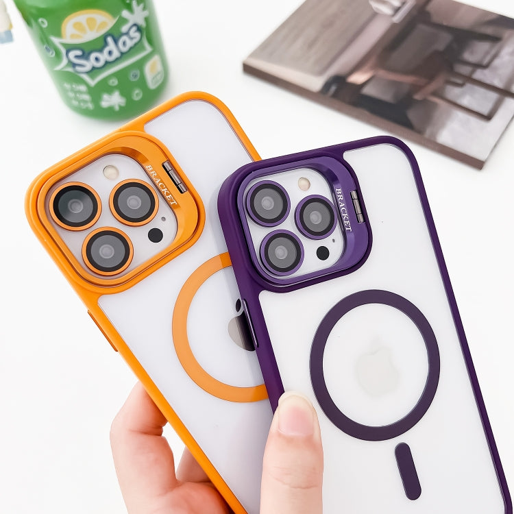 For iPhone 12 Pro Max MagSafe Acrylic Hybrid TPU Holder Phone Case with Lens film(Purple) by buy2fix