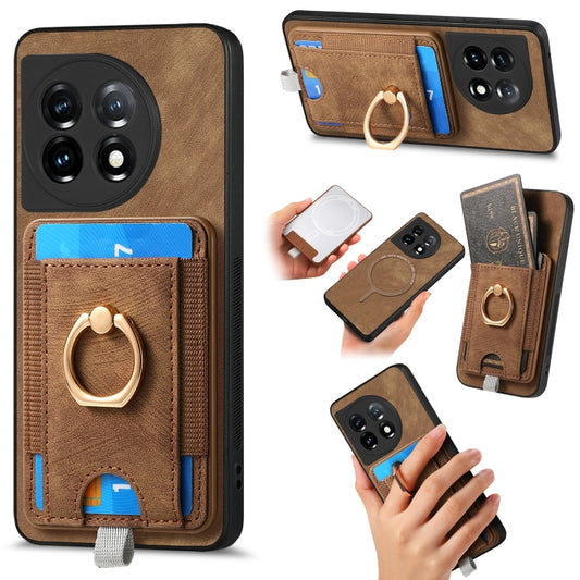 For OnePlus 11 Retro Splitable Magnetic Card Bag Leather Phone Case(Brown) - OnePlus Cases by buy2fix | Online Shopping UK | buy2fix