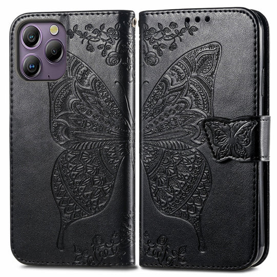 For Blackview A96 Butterfly Love Flower Embossed Leather Phone Case(Black)