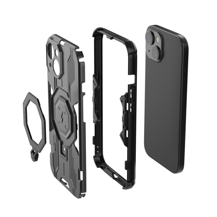 For iPhone 15 MagSafe Supersonic Armor Holder PC Hybrid TPU Phone Case(Black) - iPhone 15 Cases by buy2fix | Online Shopping UK | buy2fix