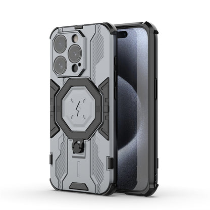 For iPhone 15 Pro MagSafe Supersonic Armor Holder PC Hybrid TPU Phone Case(Grey) - iPhone 15 Pro Cases by buy2fix | Online Shopping UK | buy2fix