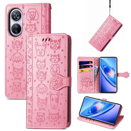 For Blackview A200 Pro Cat and Dog Embossed Leather Phone Case(Pink)