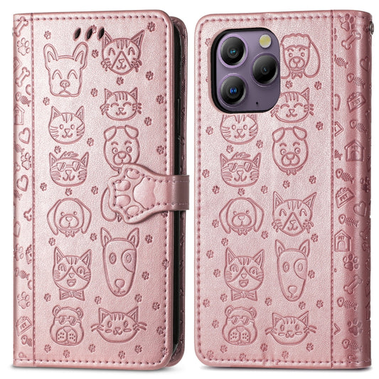 For Blackview A96 Cat and Dog Embossed Leather Phone Case(Rose Gold) by buy2fix