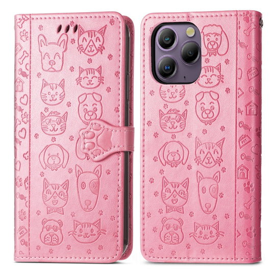 For Blackview A96 Cat and Dog Embossed Leather Phone Case(Pink) by buy2fix