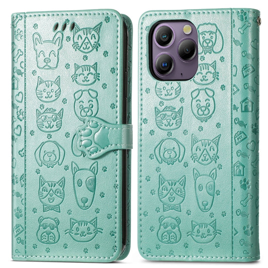 For Blackview A96 Cat and Dog Embossed Leather Phone Case(Green) by buy2fix
