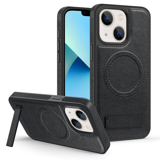 For iPhone 13 Multi-function Holder MagSafe PU Phone Case(Black) - iPhone 13 Cases by buy2fix | Online Shopping UK | buy2fix