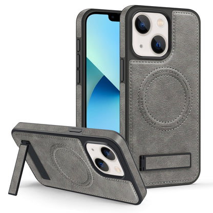 For iPhone 13 Multi-function Holder MagSafe PU Phone Case(Gray) by buy2fix