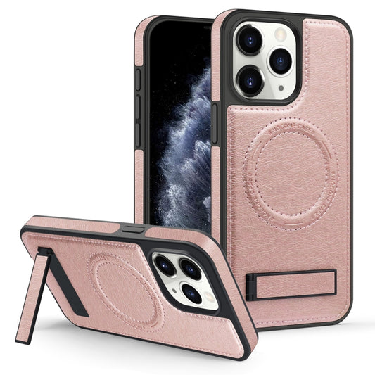 For iPhone 11 Pro Max Multi-function Holder MagSafe PU Phone Case(Rose Gold) by buy2fix
