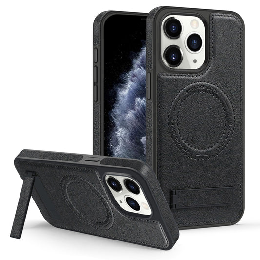 For iPhone 11 Pro Max Multi-function Holder MagSafe PU Phone Case(Black) by buy2fix