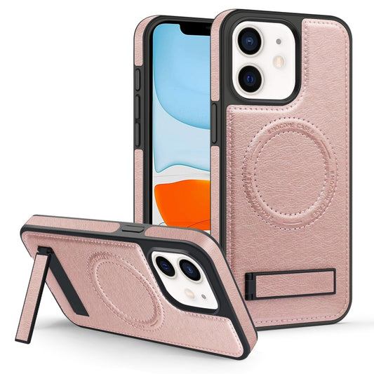 For iPhone  11 Multi-function Holder MagSafe PU Phone Case(Rose Gold) - iPhone 11 Cases by buy2fix | Online Shopping UK | buy2fix